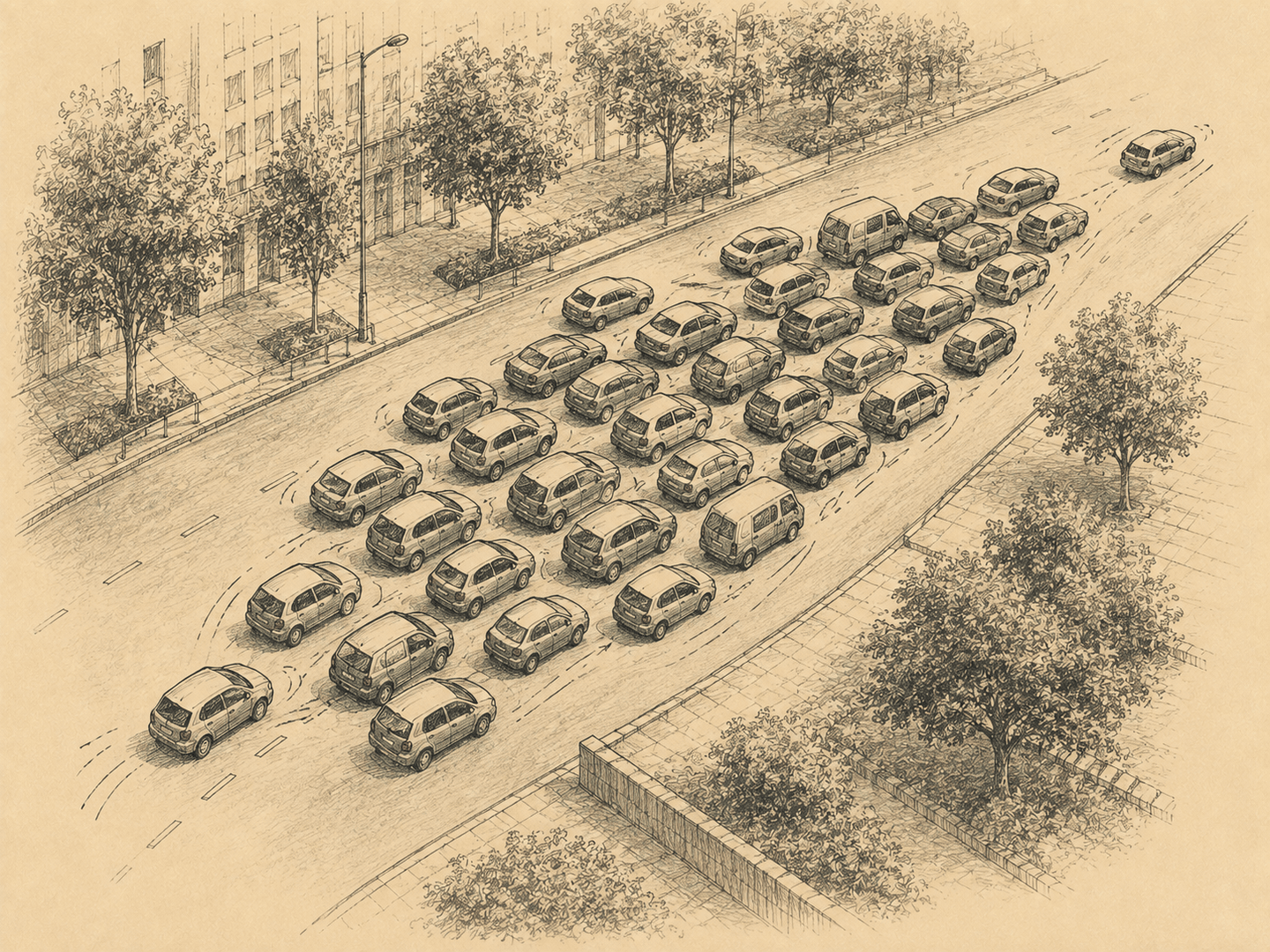 A traffic jam seen from above