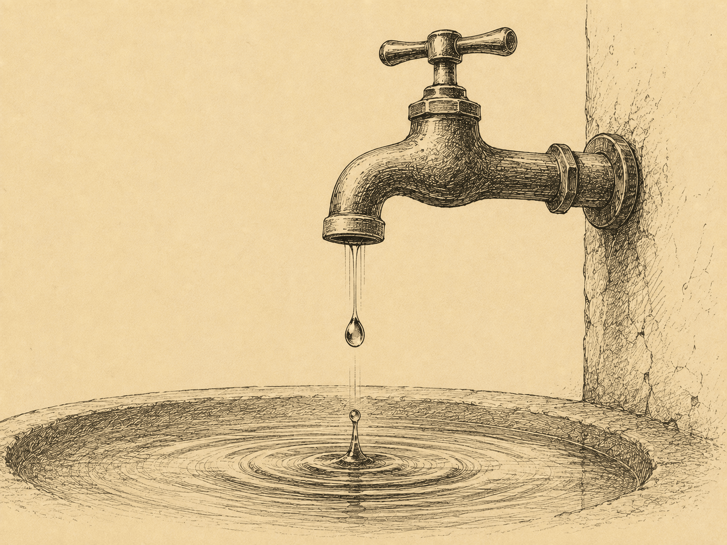 A drop falling from a tap with ripples in the water
